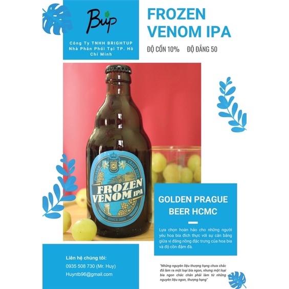 Pack 6 chai bia tươi thủ công Frozen Venom IPA (Craft Beer Frozen Venom IPA) - Độ cồn 10% - Độ đắng 