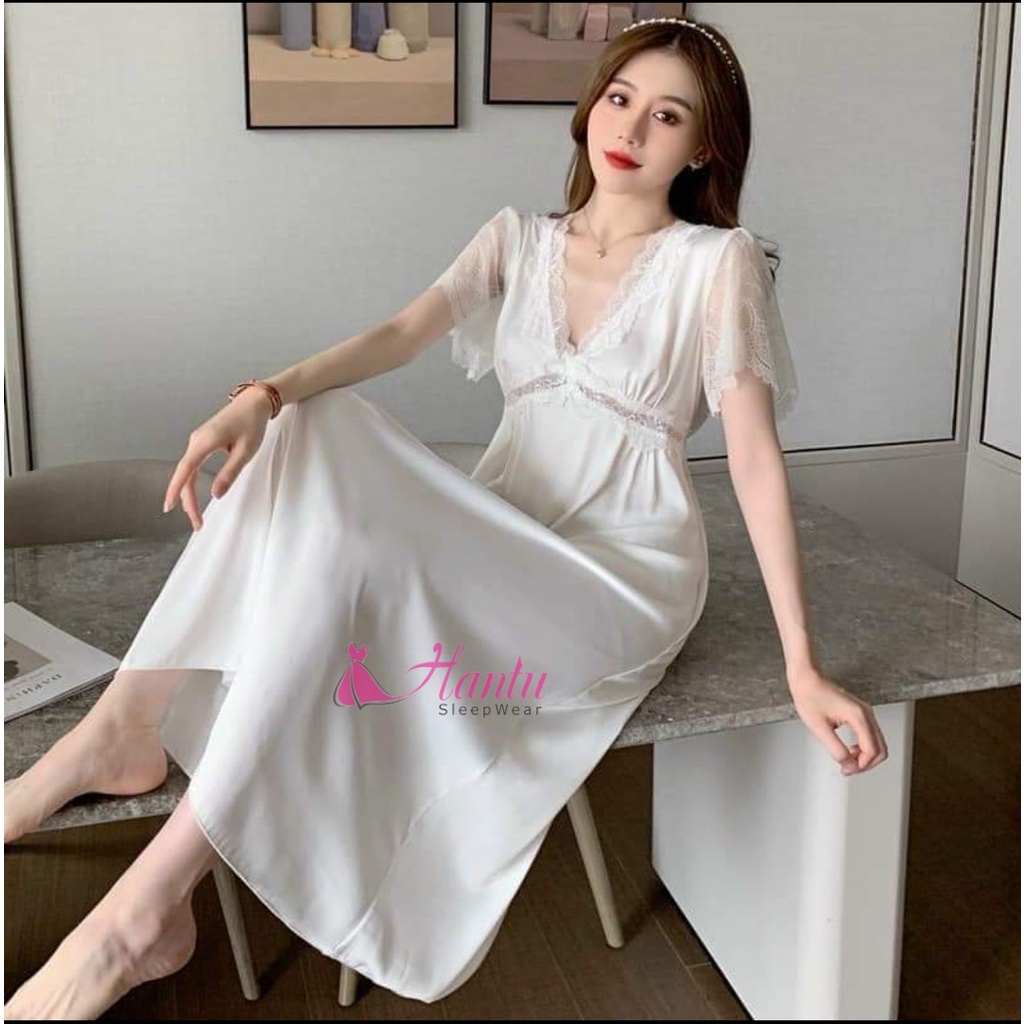 Hantu Sleepwear -Đầm ngủ lụa dài tiểu thư mặc nhà sang trọng mềm mịn mát mướt