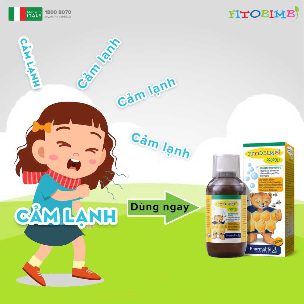 Fitobimbi Propoli Giảm ho Giảm đau họng Tăng cường sức khỏe đường hô hấp trên Tăng hệ miễn dịch cho người lớn Chai 200ml