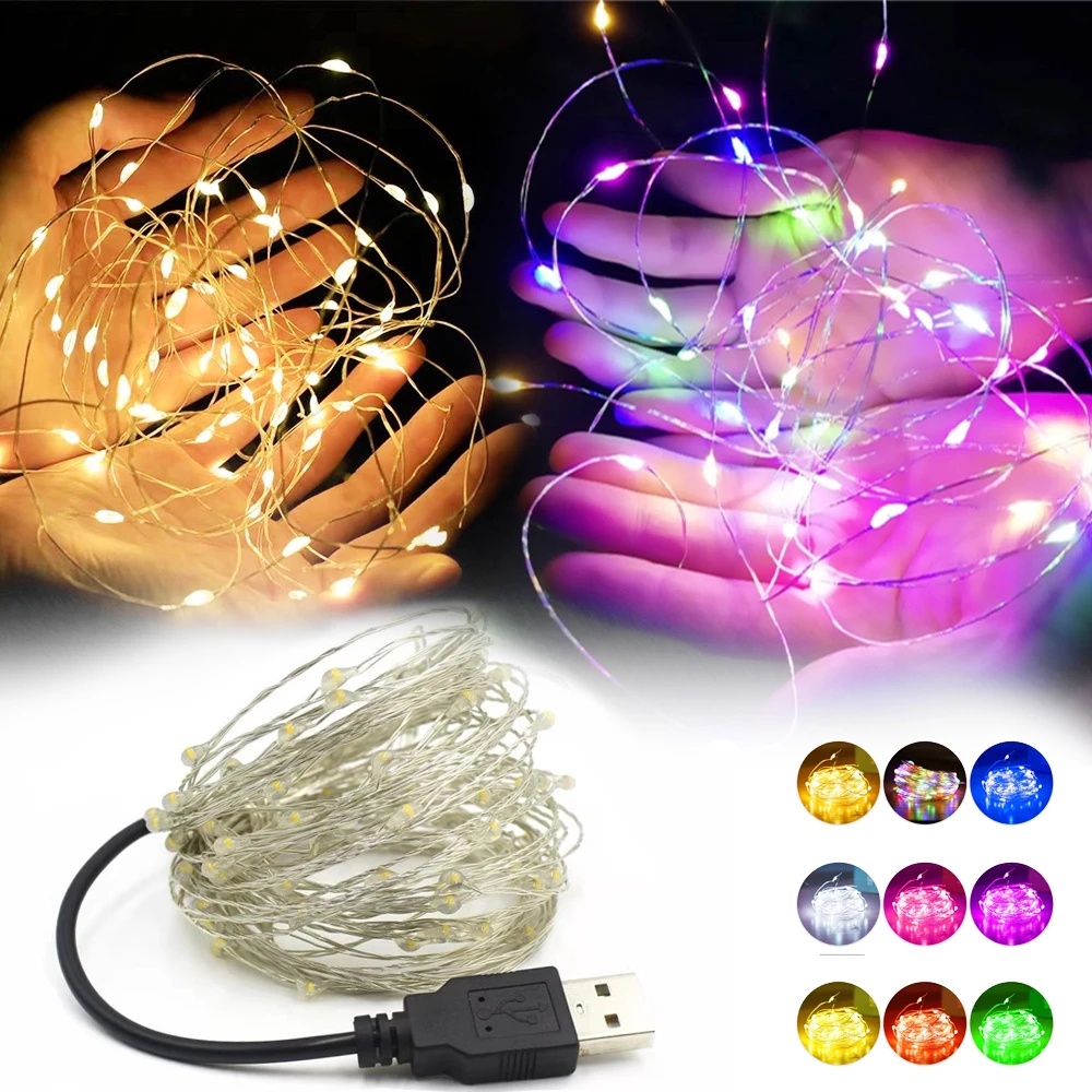 Dây đèn led USB 5V 2/ 3/ 5/ 10m thích hợp trang trí tiệc tùng/ giáng sinh