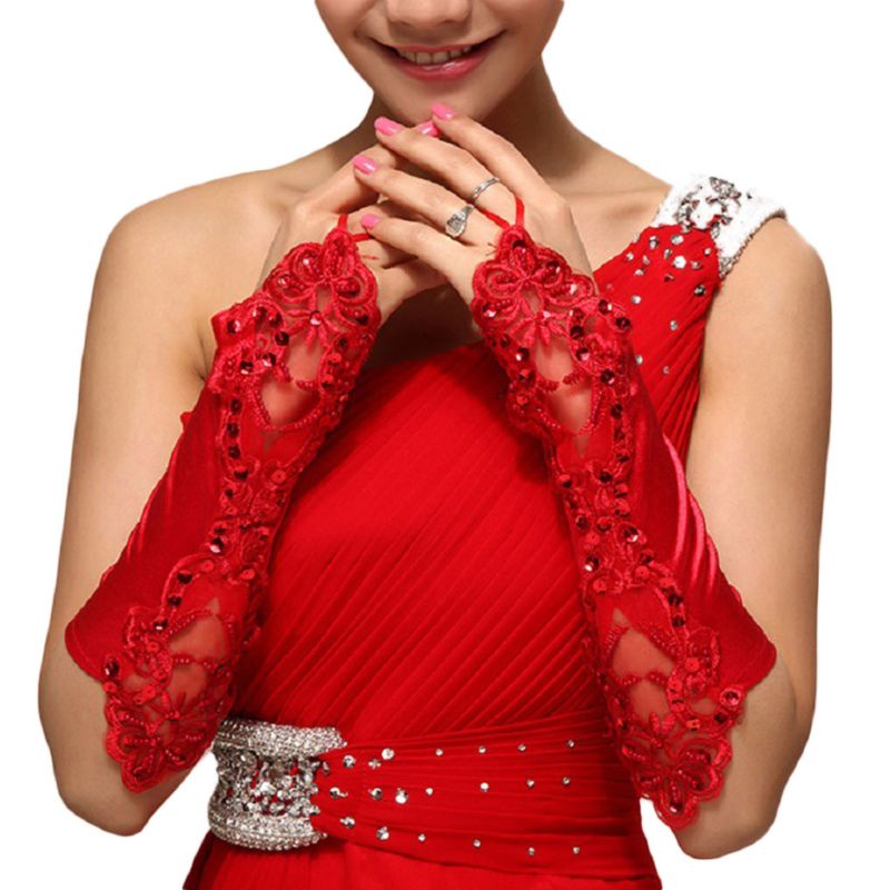 1 đôi găng tay ren dài hở ngón màu trơn cho cô dâu