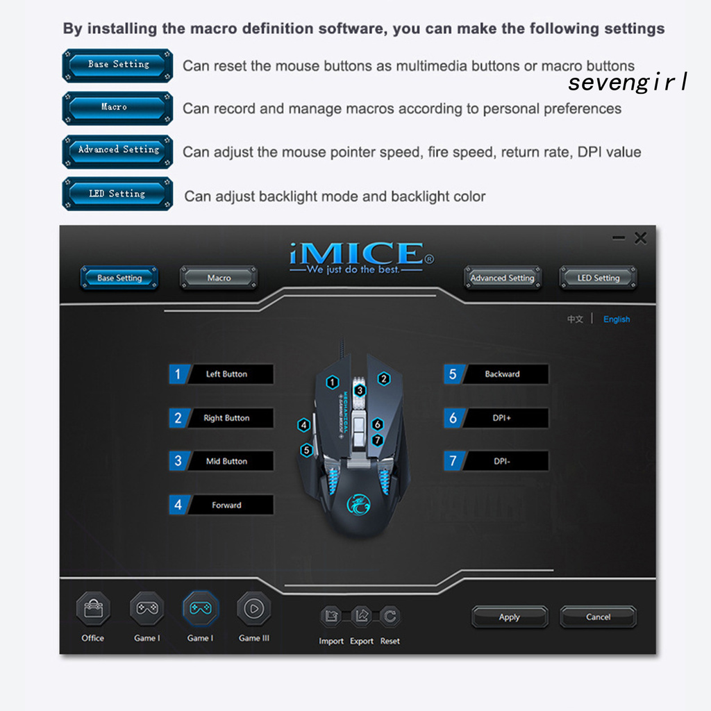 IMICE Chuột Chơi Game Có Dây Sev-Mice T96 7 Nút Bấm