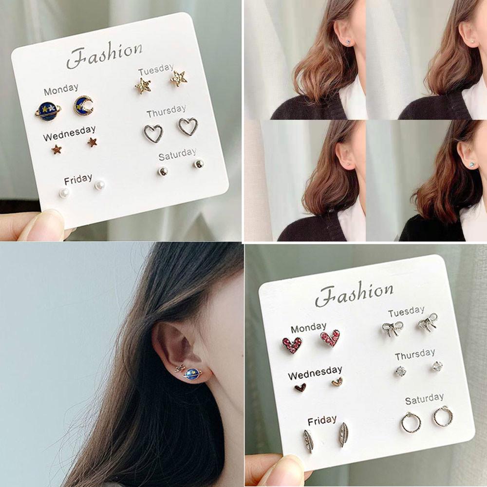 Bộ 6 đôi khuyên tai hình trái tim/ngôi sao phong cách hợp thời trang cho nữ