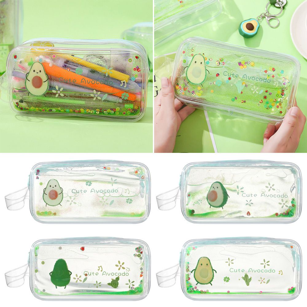 Túi đựng bút/ mỹ phẩm họa tiết hoạt hình phối kim tuyến nước màu trong suốt xinh xắn