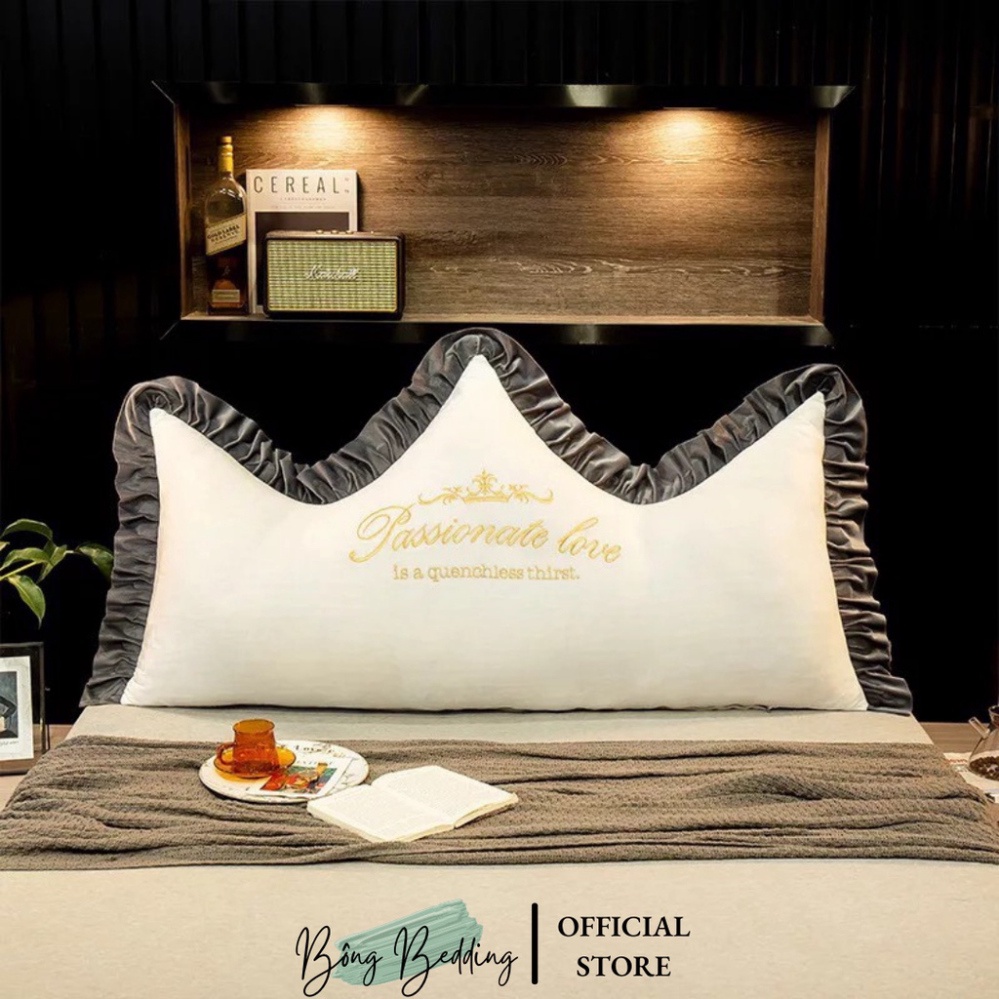 Gối Tựa Đầu Giường HIN BEDDING Mẫu Vương Miện Lucky Chất Liệu Nỉ Nhung Cao Cấp Có Sẵn 1m5 và 1m8