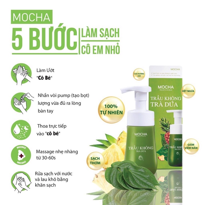 Dung Dịch Vệ Sinh Trầu Không Trà Dứa Super Mocha - Giúp Khử Mùi, Chống Viêm, Kháng Khuẩn 120ml