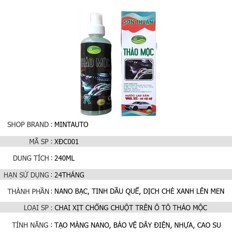 Chai Xịt Chống Chuột Ô Tô Bảo Vệ Động Cơ Và Dây Điện An Toàn Hiệu Quả Dung Tích 240ML