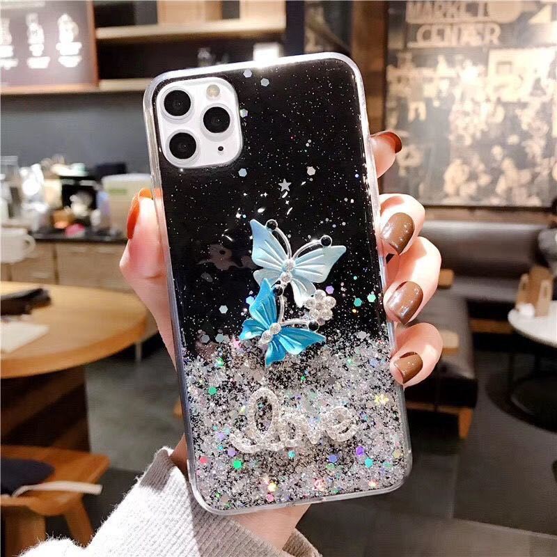 Đối với Xiaomi Redmi 12C 10A 11A 9T A1 8 8A 9 9A 9C 10C 12 vỏ điện thoại mềm phim hoạt hình bướm kim cương vỏ điện thoại