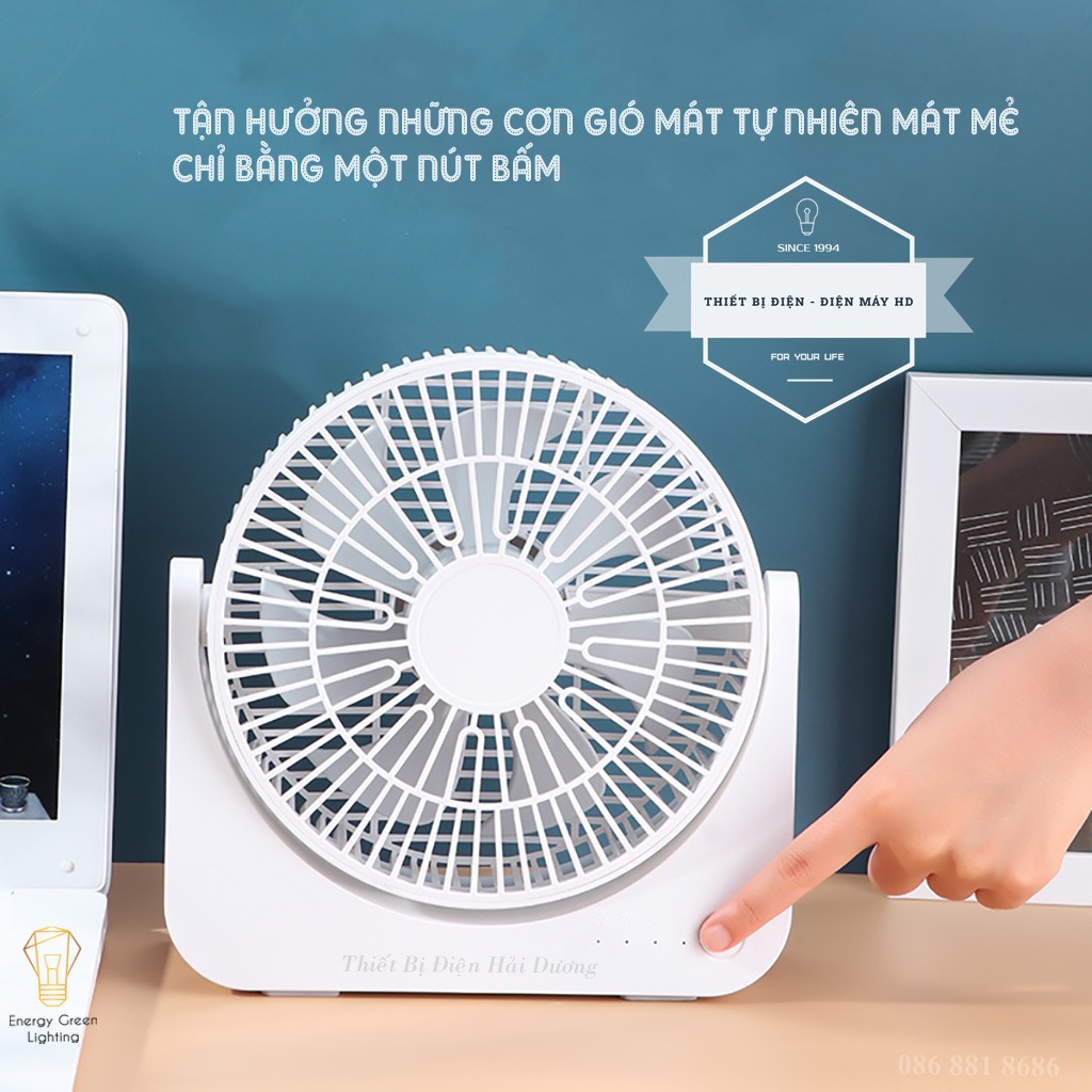 Quạt Tích Điện Để Bàn F4 - 4 Tốc Độ Gió - Pin 3600mAh Siêu Khỏe - Lật Lên Lật Xuống 90 Độ - Bảo Hành 1 Năm - Có Video