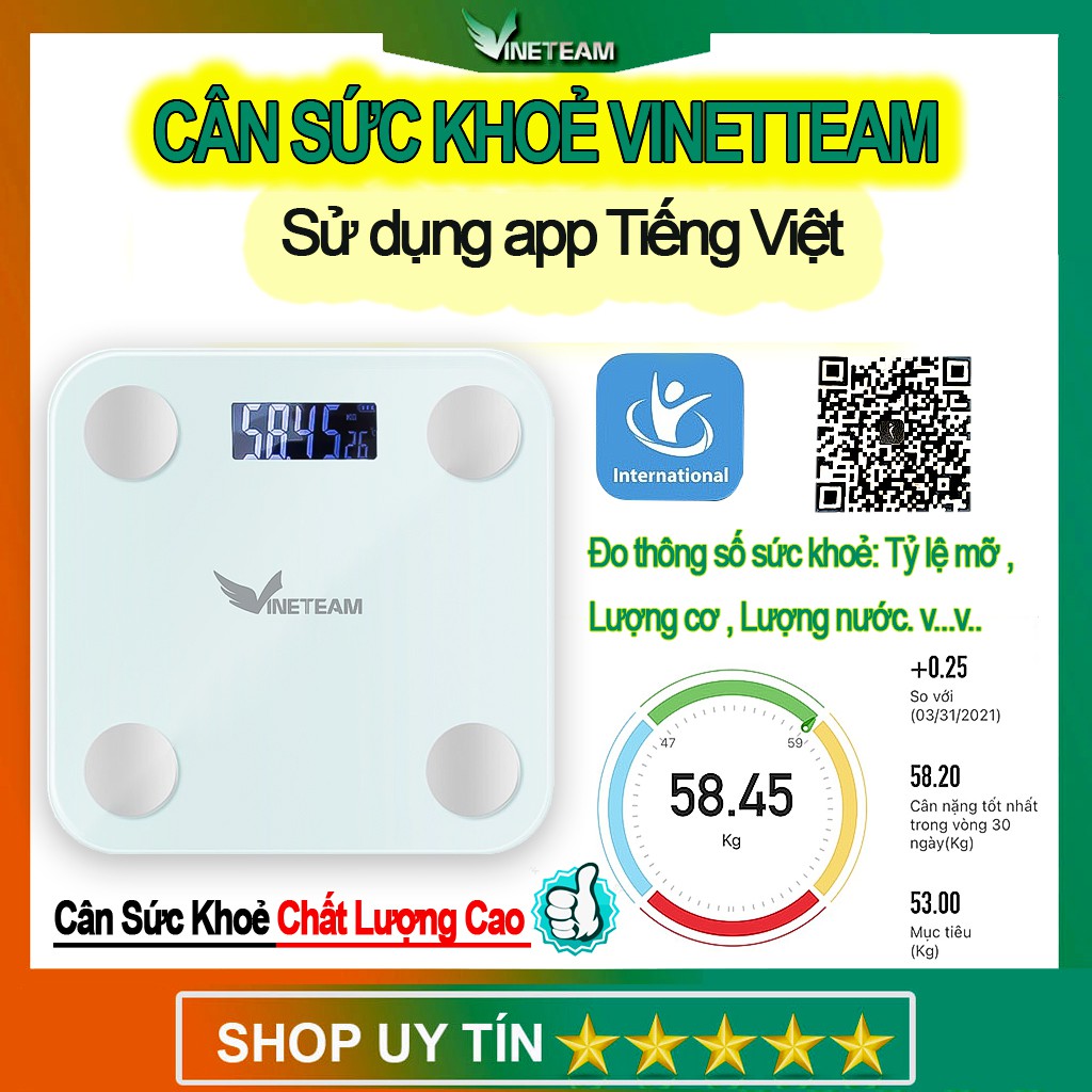 Cân Sức Khoẻ Điện Tử  phân tích  Lượng Mỡ Vinetteam AH -6 180kg Mặt Kính Cường Lực Chịu Va Đập tặng thước dây -dc4436