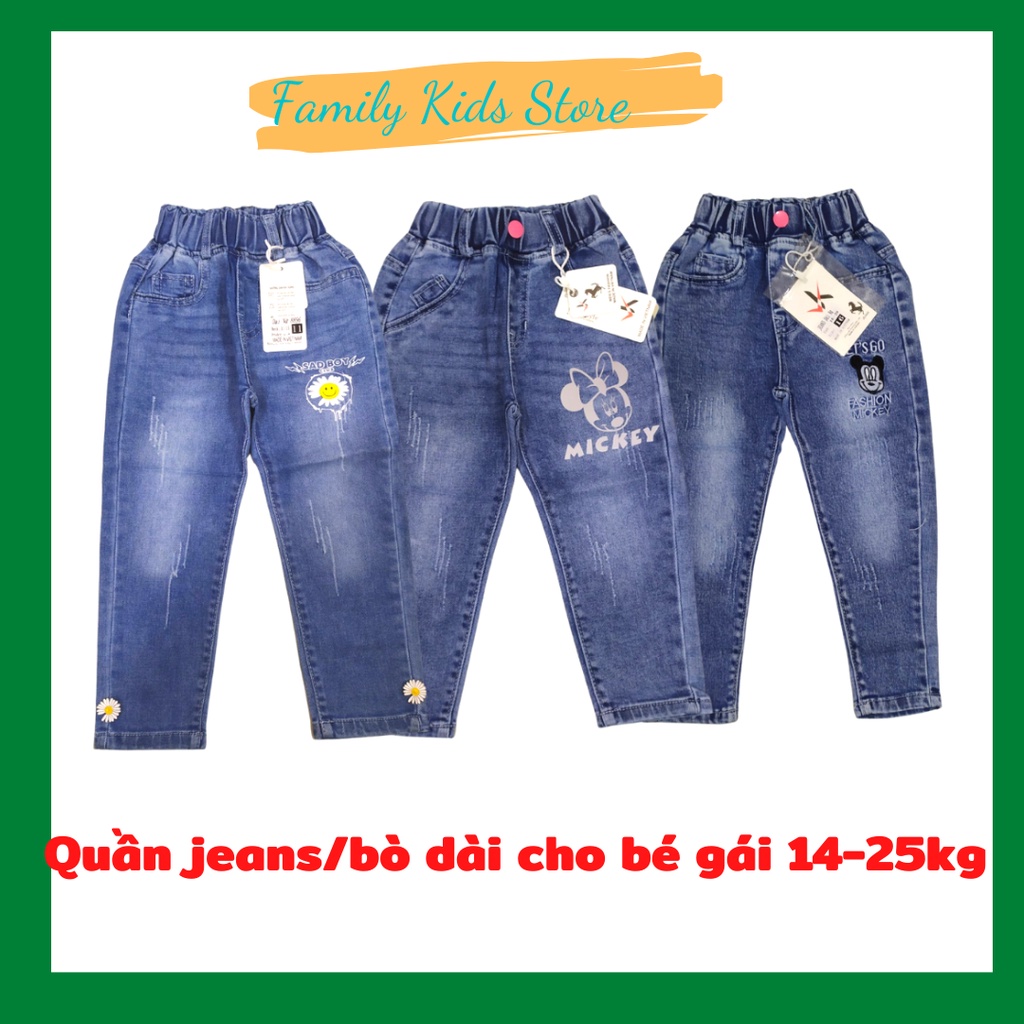 Quần jeans dài cho bé gái 10-25kg - chất bò mềm cao cấp