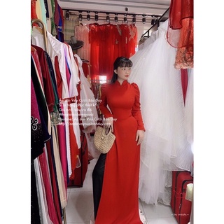 áo dài đỏ tay phồng