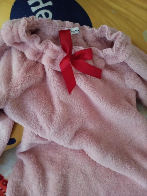 Váy ngủ nơ đỏ lót lông mềm ấm dễ thương ( kèm ảnh thật ) | BigBuy360 - bigbuy360.vn