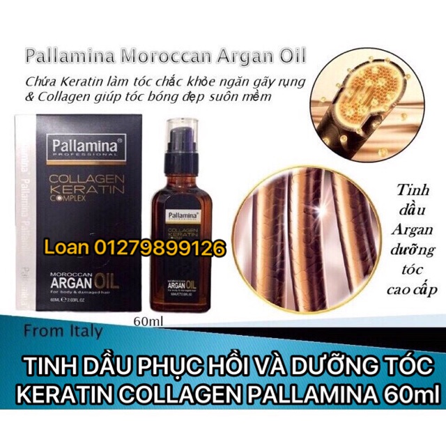 TINH DẦU PHỤC HỒI VÀ DƯỠNG TÓC KERATIN COLLAGEN PALLAMINA ( Mẫu mới 2017) 60ml