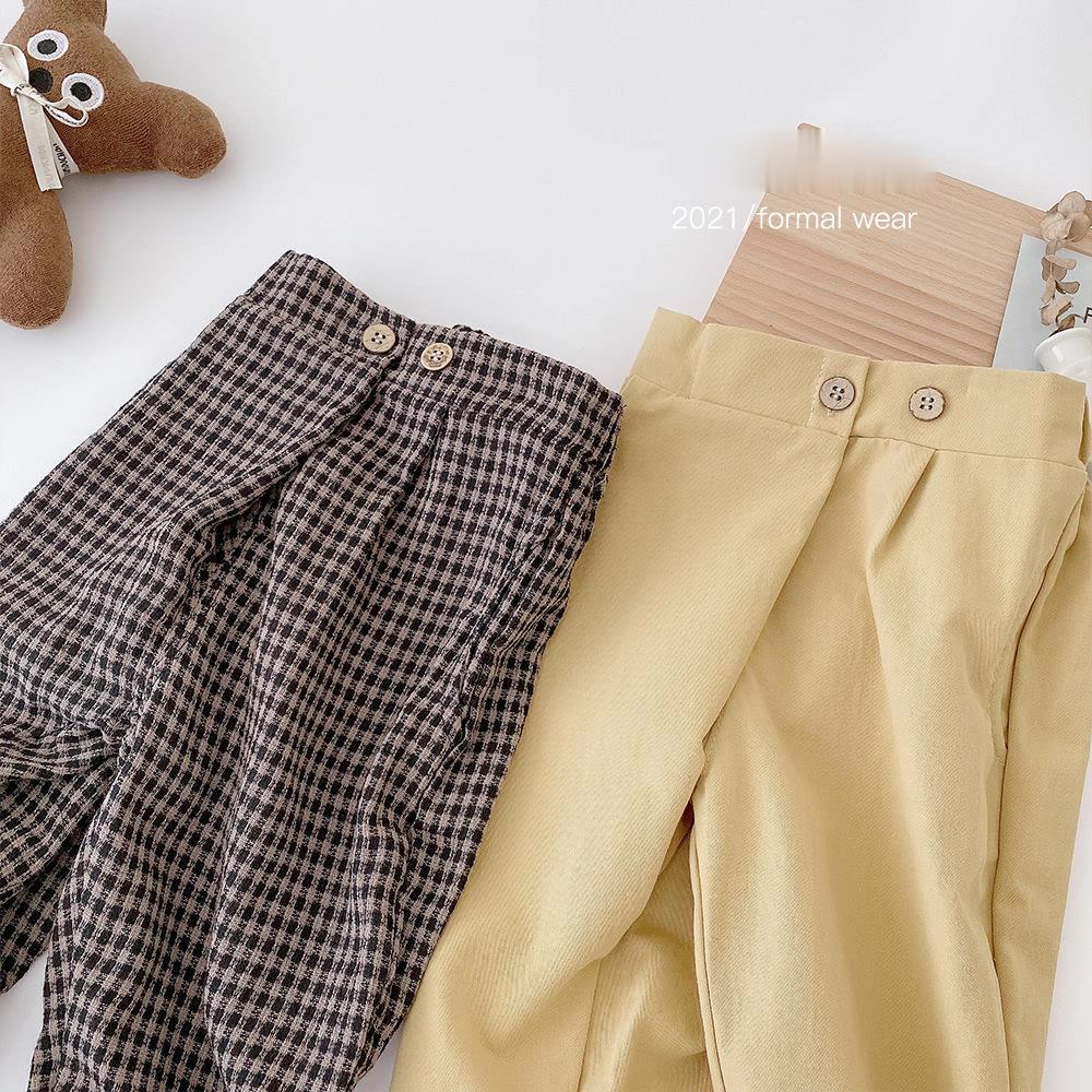 Spring Baby Unisex Korean Style Fashion Loose Solid Color and Plaid Pants Opational