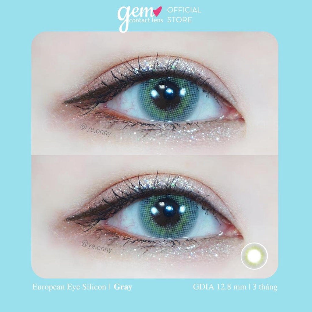 Áp Tròng Không Giãn EUROPEAN EYE GRAY Silicon Hydrogel HSD 3 tháng LENS TOWN KOREA Lens Không Viền Xám Xanh tây Có Lệch