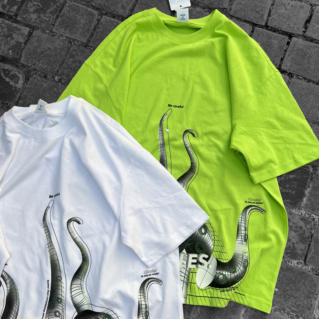 Áo thun tay lỡ nam nữ MEANSTORE phông in hình 100% cotton vải mát form rộng phong cách Ulzzang - Ảnh thật be careful