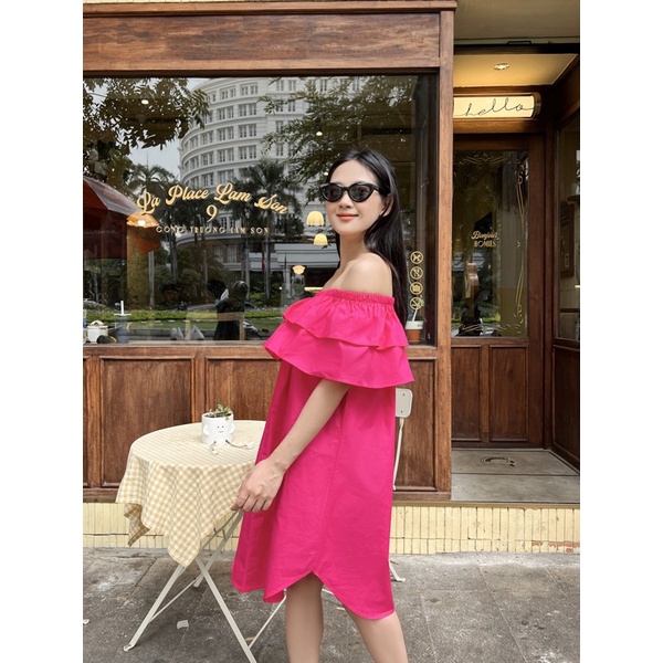 YU CHERRY | Đầm trễ vai hai tầng quanh ngực, Layered Ruffle Dress YD153