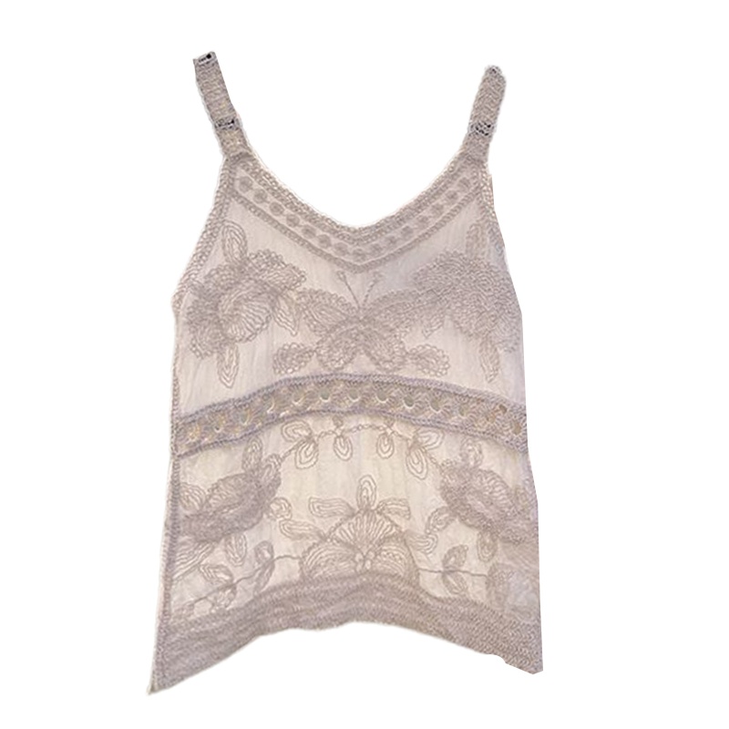 Áo Hai Dây Dệt Kim Họa Tiết Bướm Phong Cách Boho Cho Nữ