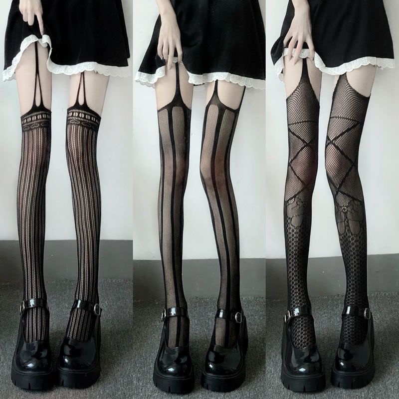 Vớ Lưới Dài Qua Gối Thoáng Khí Phong Cách Lolita Gothic Quyến Rũ Cho Nữ