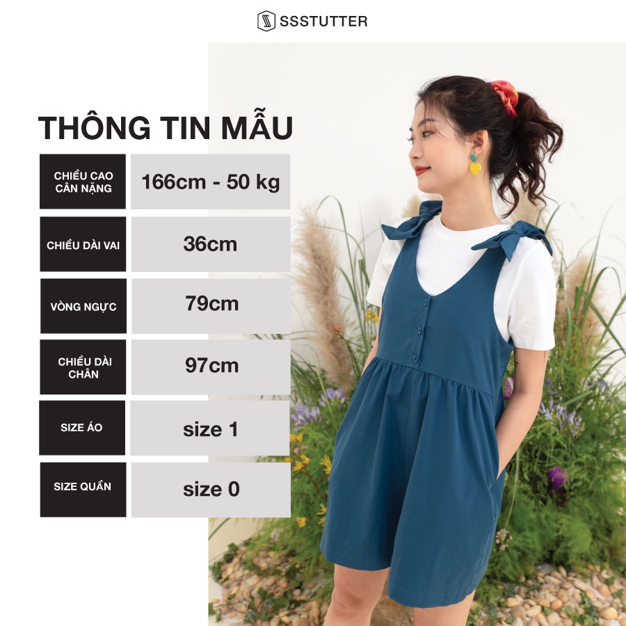 Bộ liền nữ SSSTUTTER thô dày, giữ form, không nhăn dáng rộng cầu vai thắt nơ worker jumpsuit