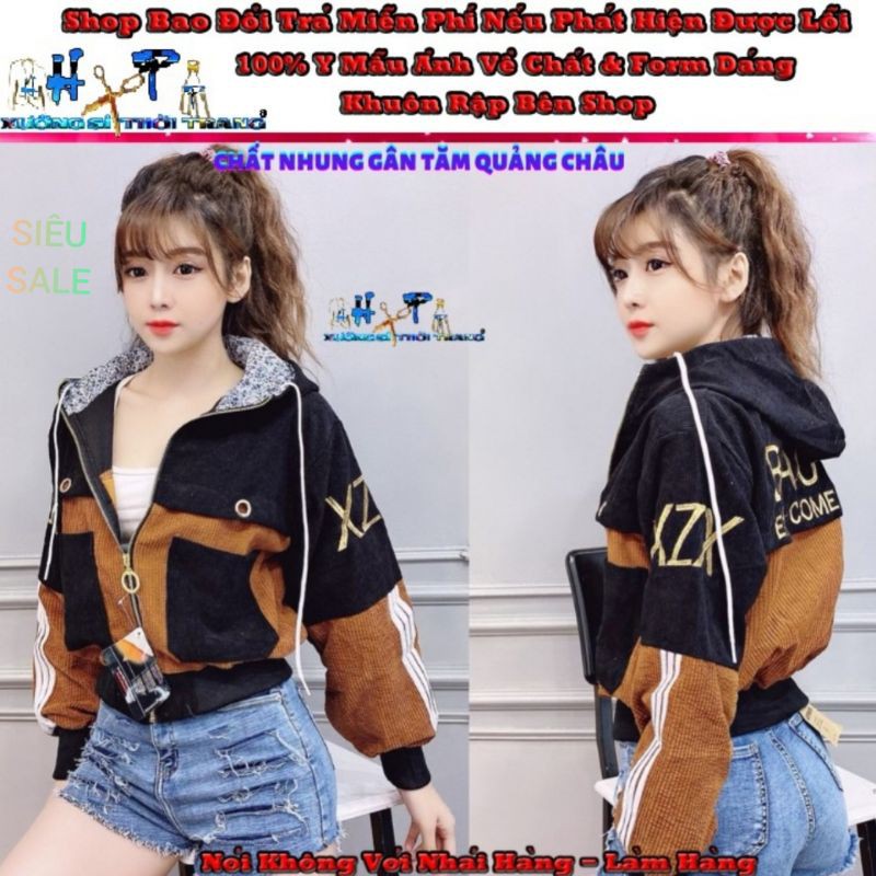 Áo Khoác Nhung Gân Nữ Quảng Châu Cao Cấp Thêu Hình Phối Sọc - Túi Hộp Siêu Đẹp | BigBuy360 - bigbuy360.vn