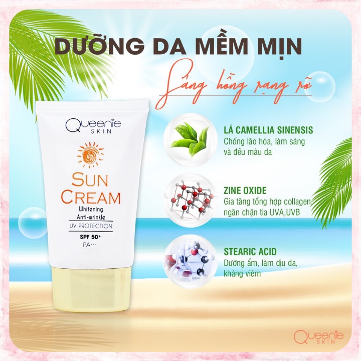 Kem chống nắng 🚛FREESHIP🚛 Chống Nắng Lý-Hóa Queenie Skin 50ml - SPF 50+++, nhanh thẩm thấu, bổ sung độ ẩm cho da