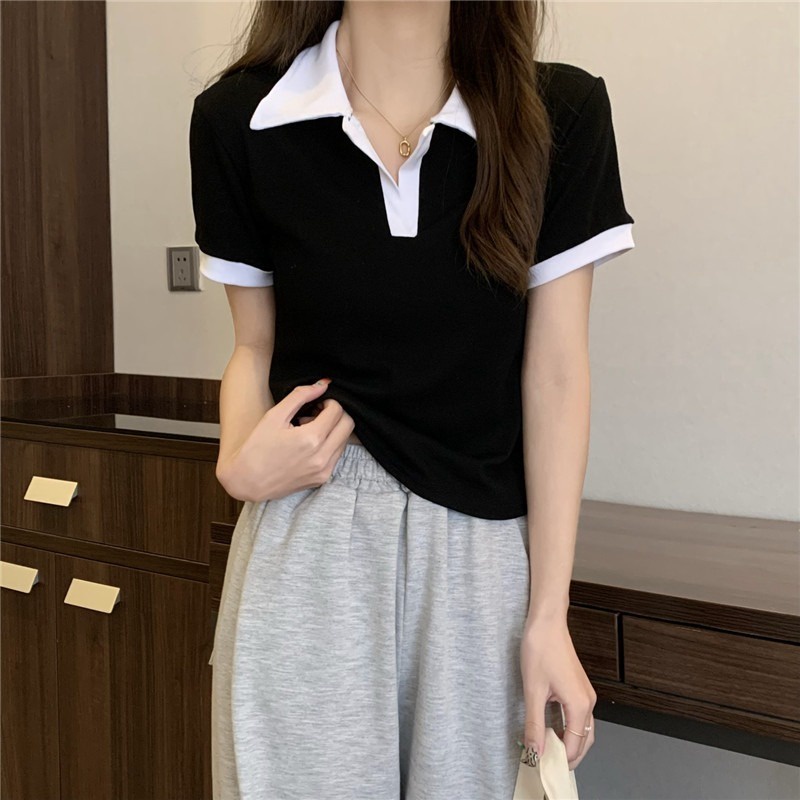 【ZHELIHANGFEI】 / plus Size Áo Thun Dệt Kim Ngắn Tay Cổ POLO Thời Trang