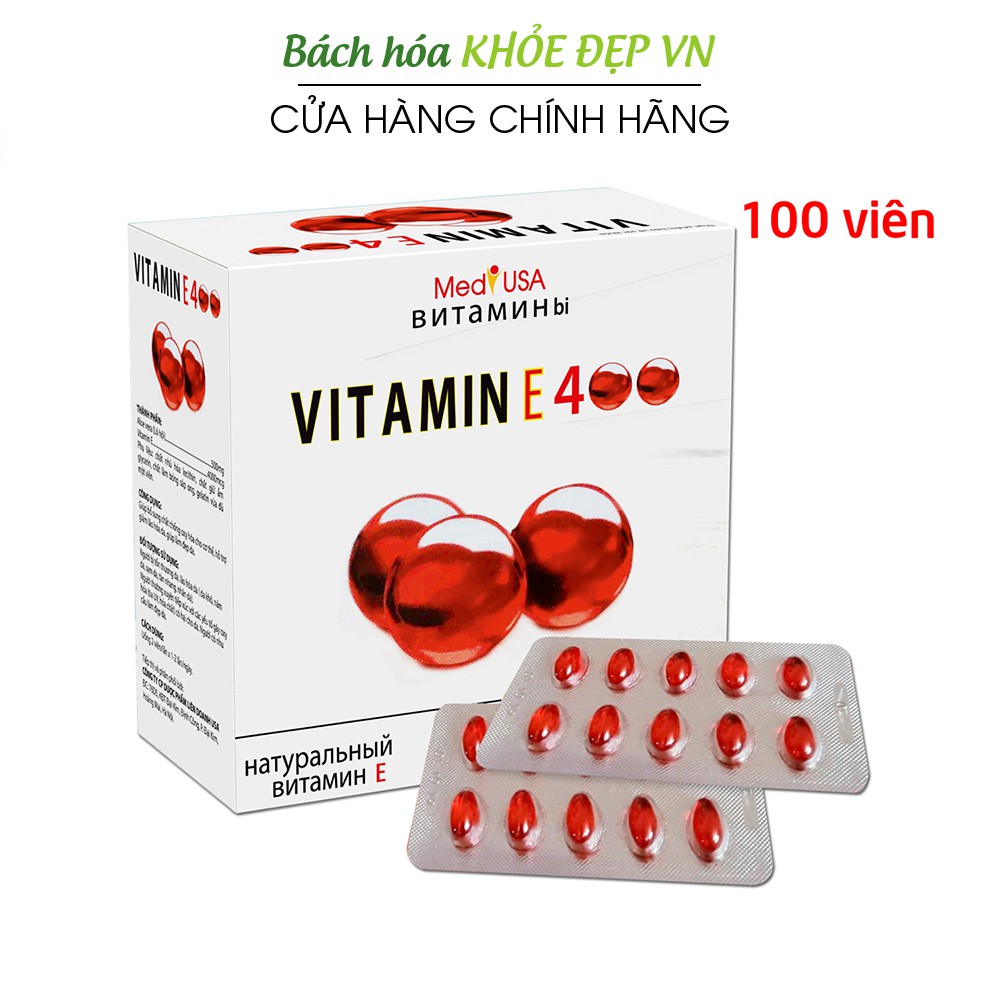 Viên uống đẹp da Vitamin E400 E Đỏ 4000mcg, Aloe vera 500mg - Hộp 100 viên | Thế Giới Skin Care