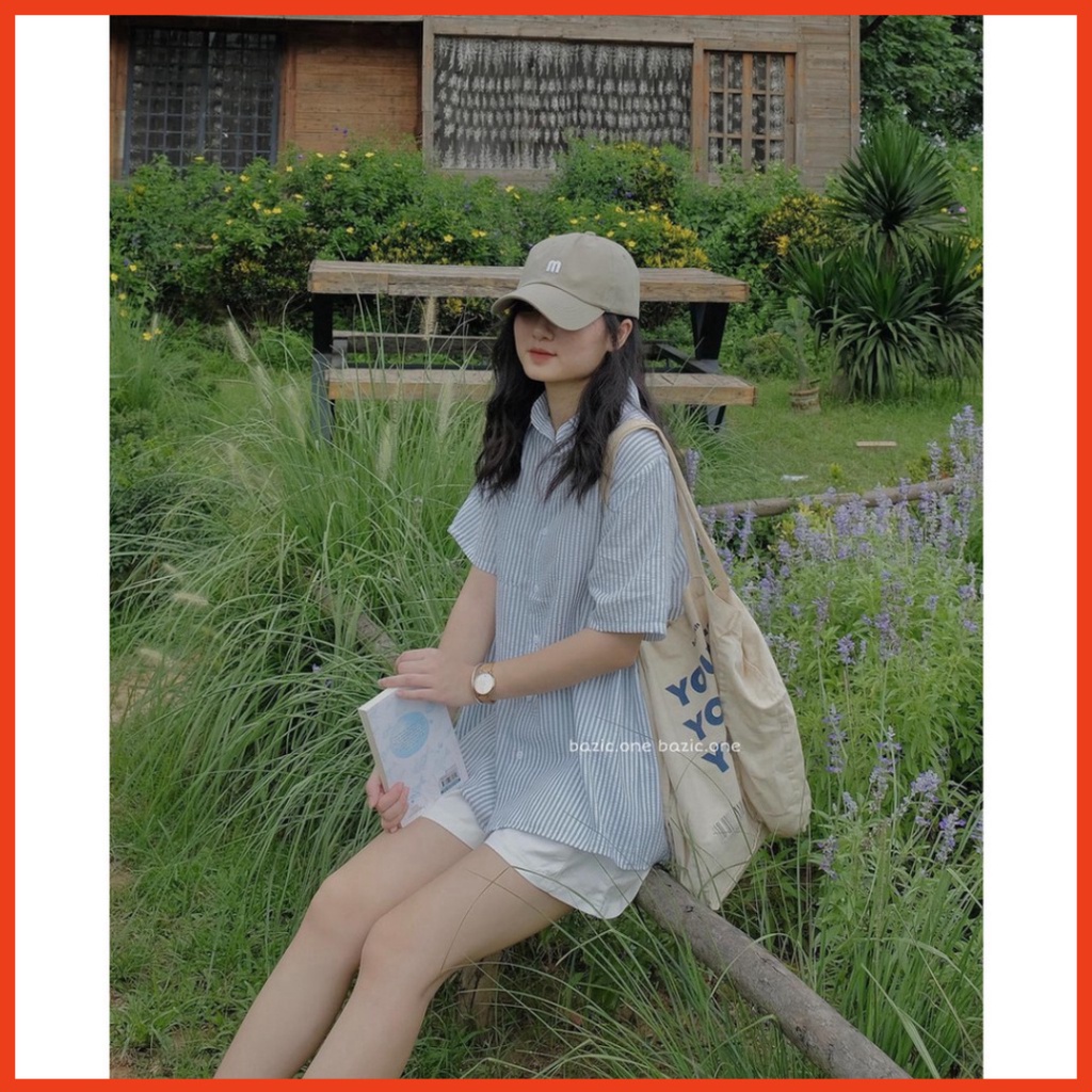 Sale  Set Đồ Nữ Đẹp❣️FREESHIP❣️ Set Bộ Áo Sơ Mi Kẻ Mix Quần Kaki, Áo Sơ Mi Ngắn Tay Dáng Dài Phong Cách Ullzang