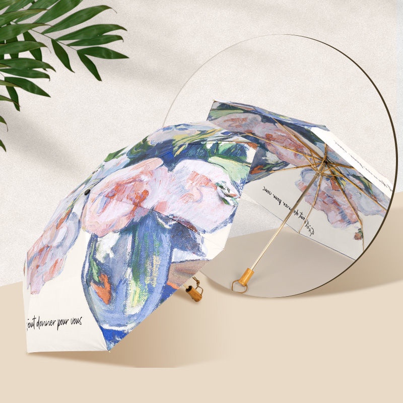 Dù Hai Mặt 50% Siêu Nhẹ Chống Tia Uv Chống Tia Cực Tím In Họa Tiết Tranh Sơn Dầu