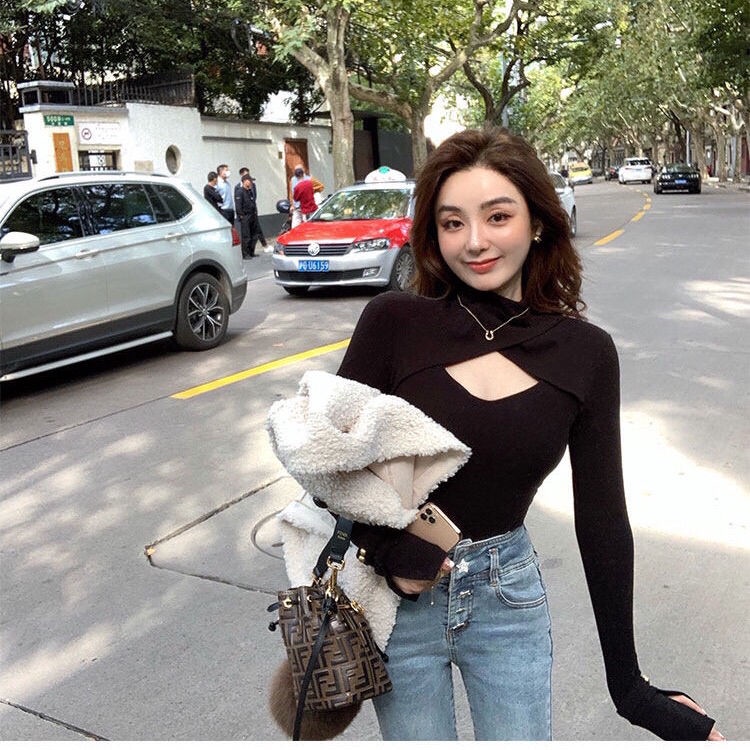 Áo thun tay dài màu sắc thời trang thu đông cho nữ 2021