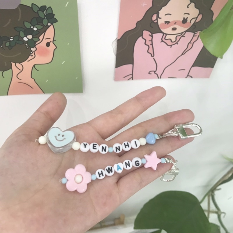 Móc khoá hạt cườm, móc khoá đôi, móc khoá nhóm hạt cườm chữ cái tên theo yêu cầu