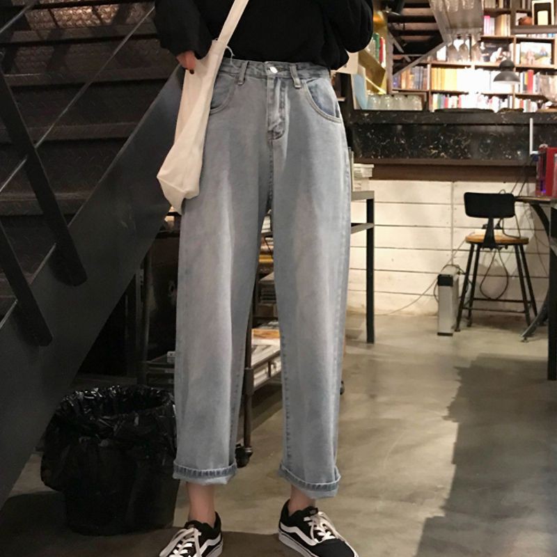 [Baywellfashion]Women Autumn Solid Color Loose Denim Wide Leg Loose Elastic High Waist Straight Casual Pants | BigBuy360 - bigbuy360.vn