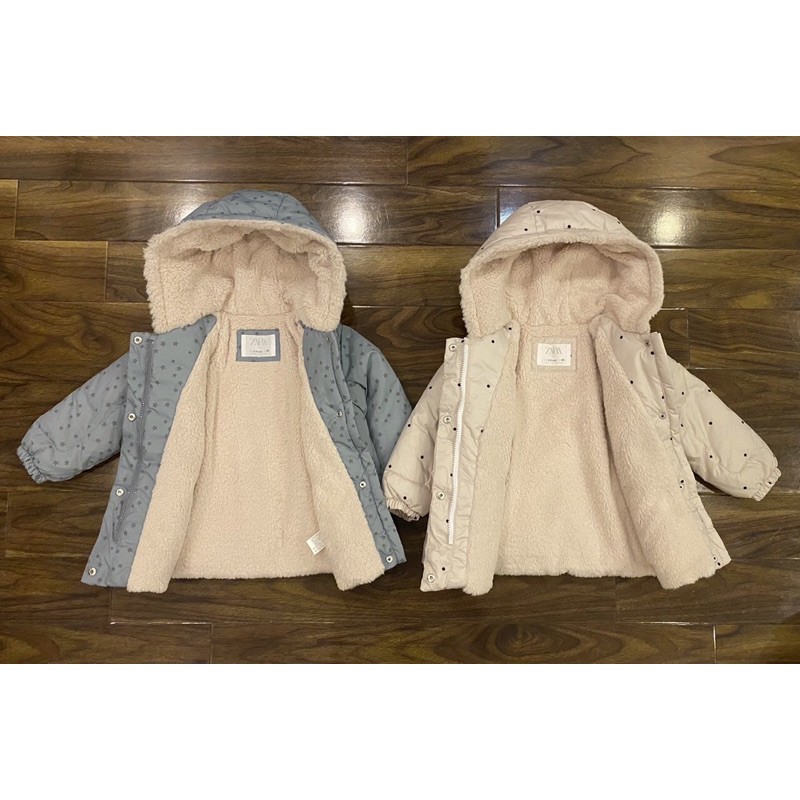 Áo phao z.a-r.a chấm bi lót lông