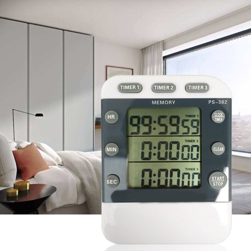 Đồng Hồ Bấm Giờ Đếm Ngược 99 Giờ 3 Kênh 12 / 24 Giờ