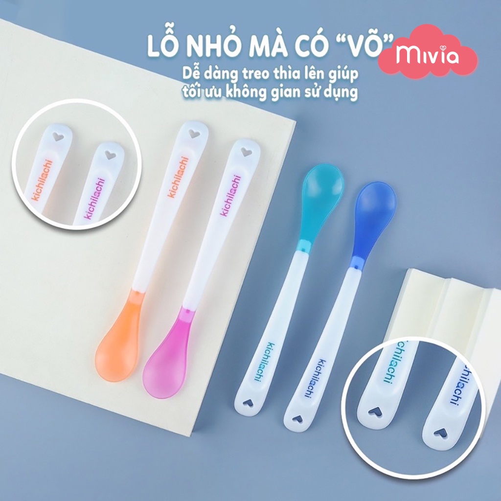 Thìa ăn dặm báo nóng Silicon, thìa báo nhiệt Nhật Kichilachi, cảm ứng nhiệt độ