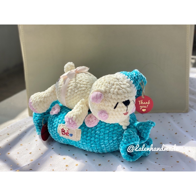 Gấu bông móc len Amigurumi 100% handmade cao cấp - Set gối và gấu ngủ - hàng đặt theo mẫu-cam kết ảnh tự chụp