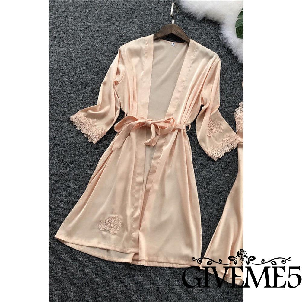 GIVEME-Women Kimono Robe Dress Satin Silk Lace Sleepwear Nightdress Fashion Sexy Babydoll Underwear | WebRaoVat - webraovat.net.vn