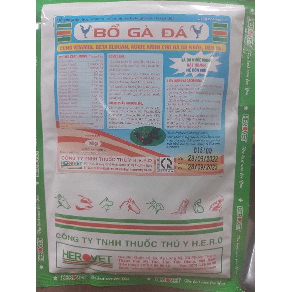 Bổ gà đá 100 gram thức ăn cho gà đá hsd 28/09/2024