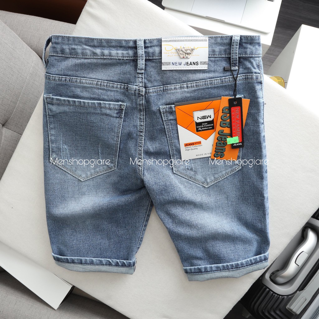 Quần Short Jean Nam - Short Bò Cao Cấp Vải Coton Co Giãn