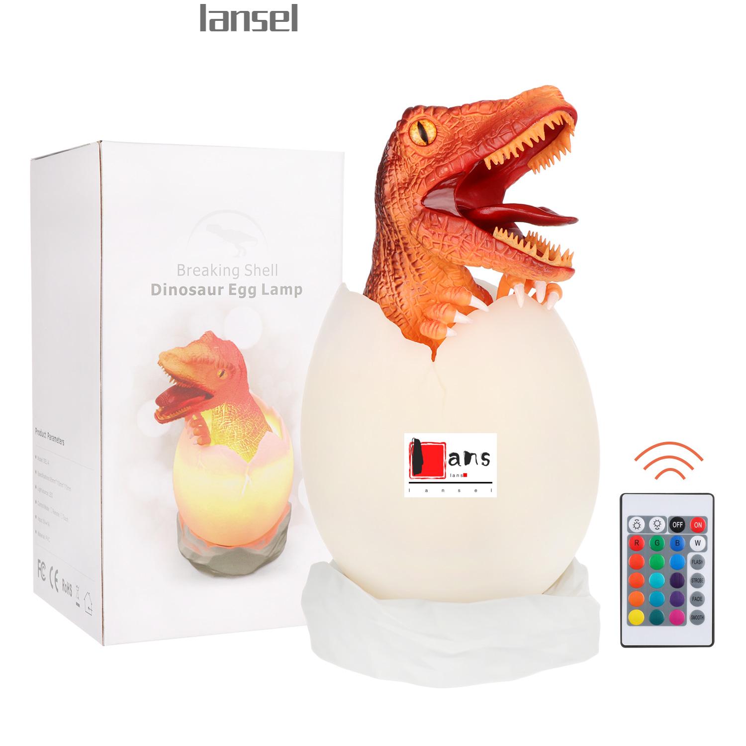 ❤LANSEL❤ Valentines Gifts for Kids 3D dinosaur lamp Children atmosphere Creative gift Night light Remote Touch Control Function 16 Colors Changing Bedroom Boys Room Decor Bedside table Dinosaur egg