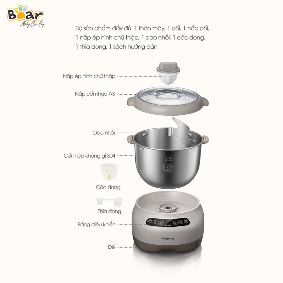 Máy Nhồi Trộn Bột Tự Động Bear Đa Năng Trộn Nhồi Ủ Bột Tự Động Dung Tích 3.5L, 5L, 7L- Himect