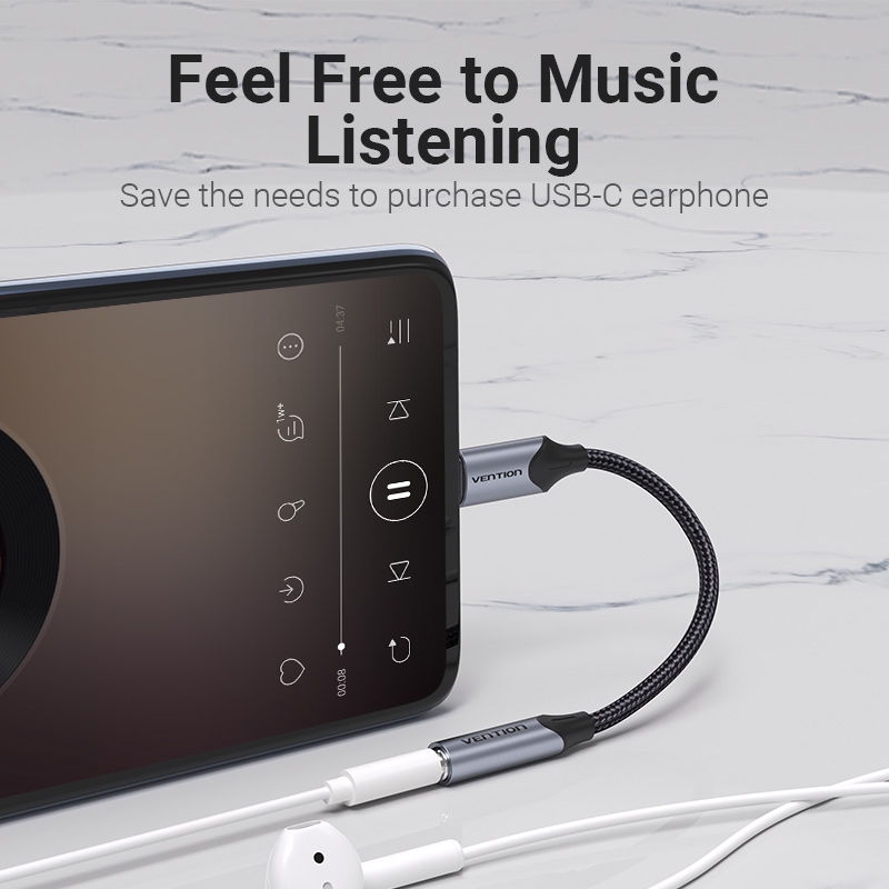 Dây Cáp Vention Chuyển Đổi Âm Thanh Type C Sang 3.5mm HIFI USB C AUX Dây Bện Cho Huawei