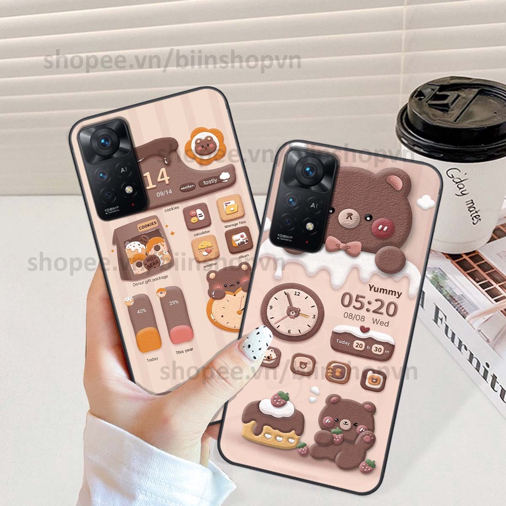 Ốp Xiaomi Redmi Note 11 4G / Note 11S / Note 11 Pro 5G in 3D icon gấu nổi siêu xinh, siêu đáng yêu, cá tính phong cách