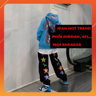 Quần Jean bò Suông ống rộng unisex streetwear phong cách đường phố xuông họa tiết bandana