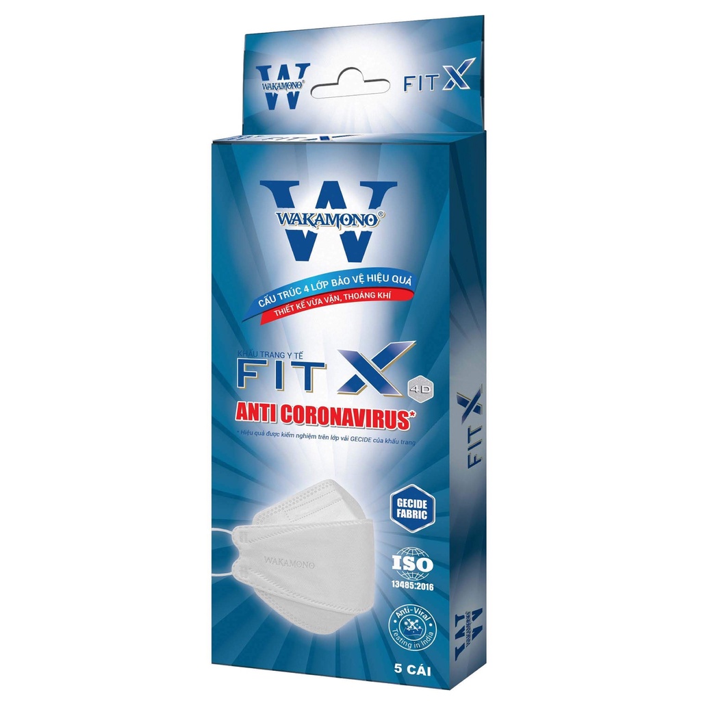 Khẩu trang Wakamono FIT X 4D KF94 Chính Hãng - 4 Lớp Kháng Khuẩn - (hộp 5 cái)