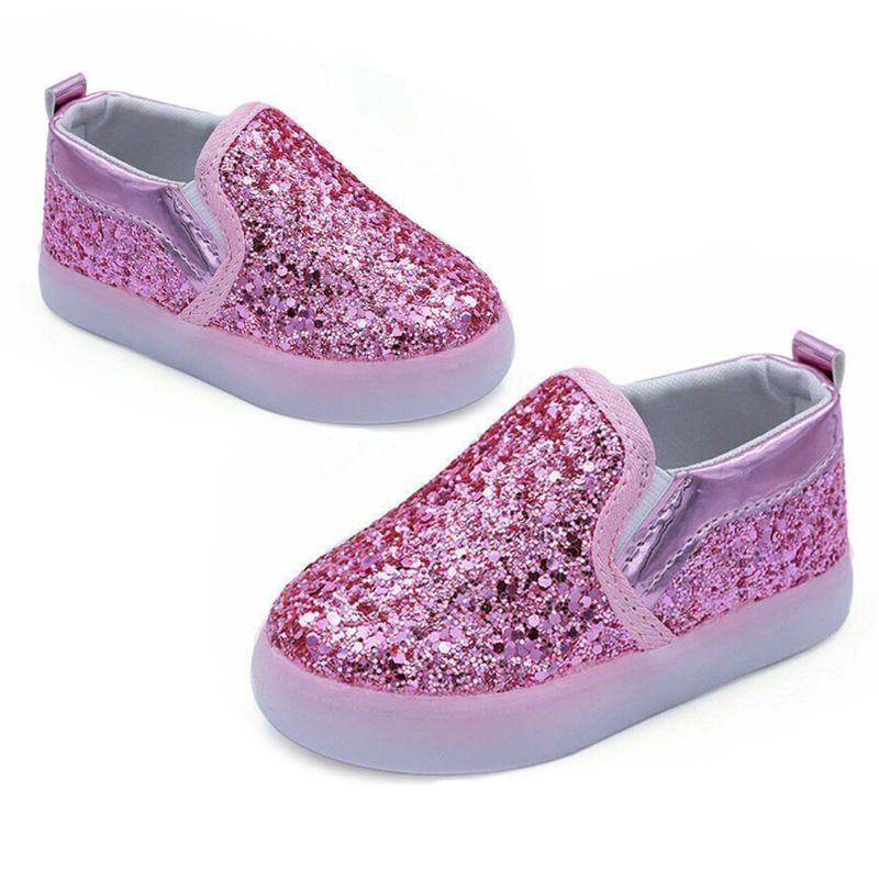 Mary☆LED Sequins Boy Girl Shoes Luminous Shoes Toddler Baby Athletic Lights Size Lot