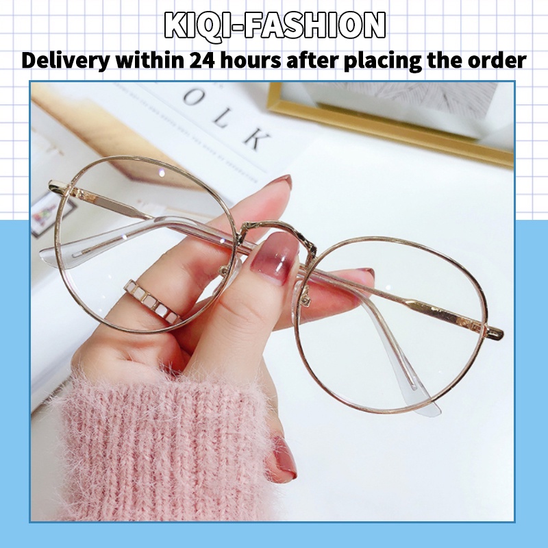 (KIQI-FASHION) COD Mắt Kính Gọng Tròn Kim Loại Chống Ánh Sáng Xanh Thời Trang Mới Cho Nam Nữ