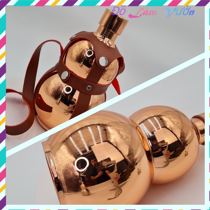 Bình hồ lô Inox 1.6 lít đựng nước màu đồng có bao da lủng